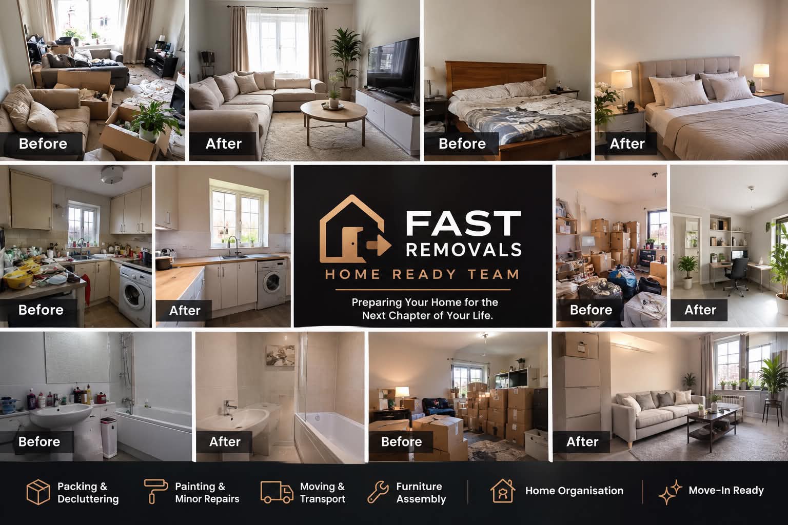 Examples of home decluttering and organisation before and after